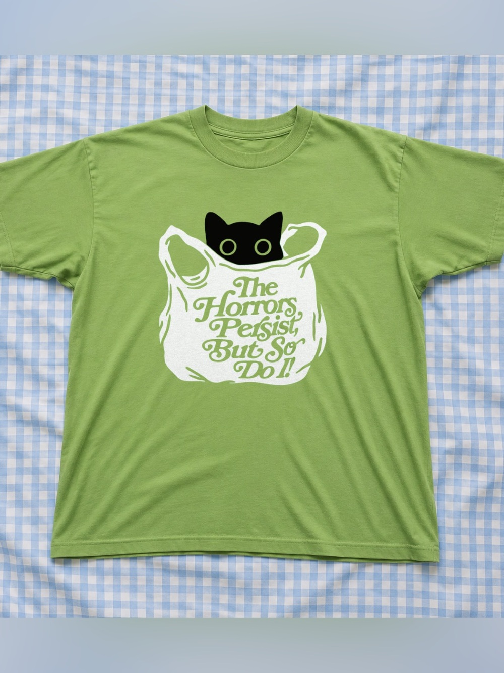 Green Cute Cat Tote Graphic T-Shirt - Unbranded Vintage Style